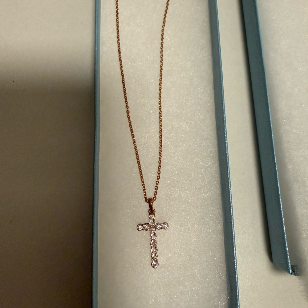 Touchstone Crystal Rose Gold Cross Necklace